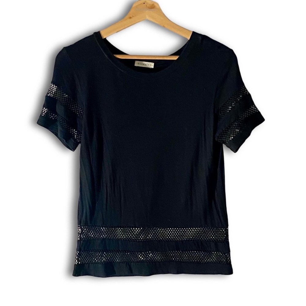 Occasion Black Short-Sleeve Mesh Striped Shirt